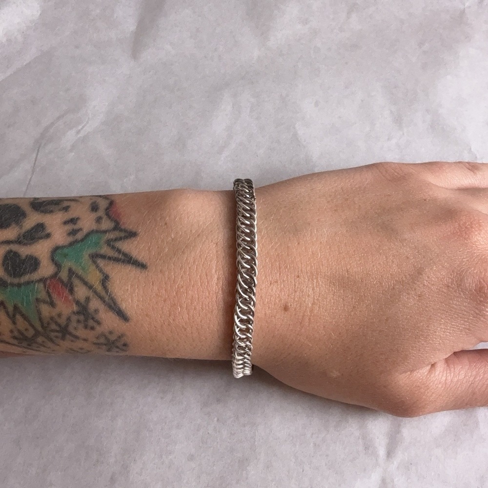 Sterling Silver 925 Chain Bracelet 7.5in Box Clasp Unisex Woven Link Statement